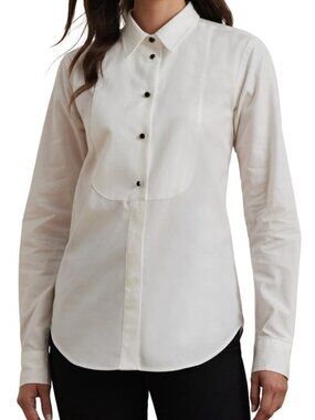 Lauren Ralph Lauren Bib Front Cotton Broadcloth Tuxedo Shirt - Size 16